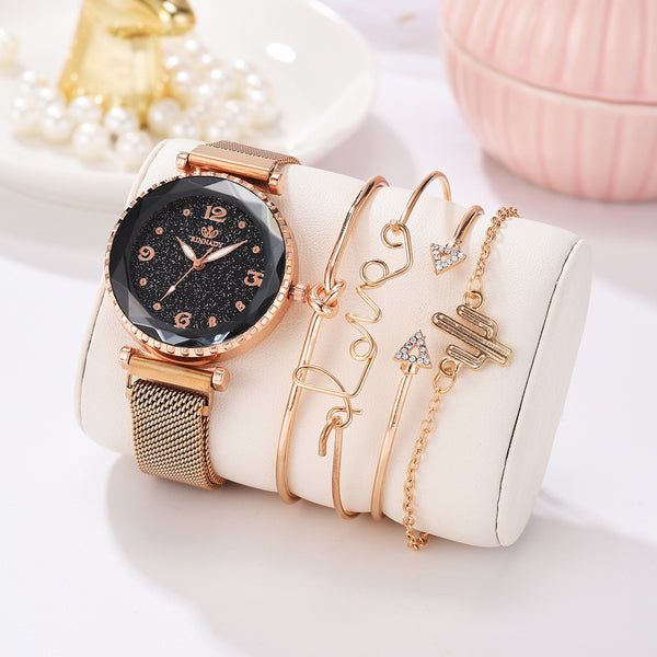 Women Watches Starry Sky Magnet Buckle Fashion Bracelet Wristwatch Roman Numeral Simple Clock Gift. front packet