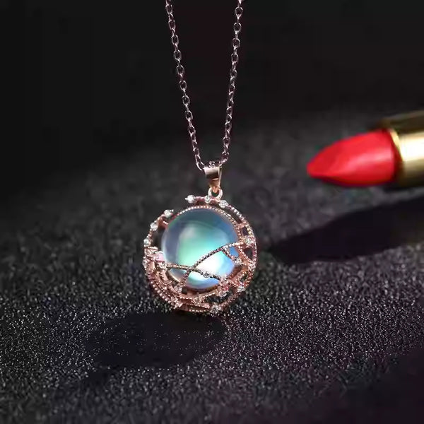 Japan And South Korea Simple S925 Sterling Silver Moonstone Pendant Rose Gold Necklace. front packet