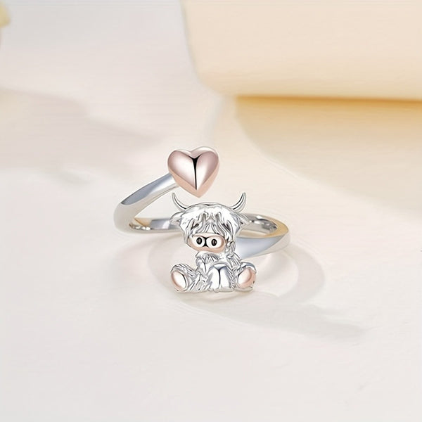 Animal Open Heart Ring Girl Christmas Gift . front Pcket