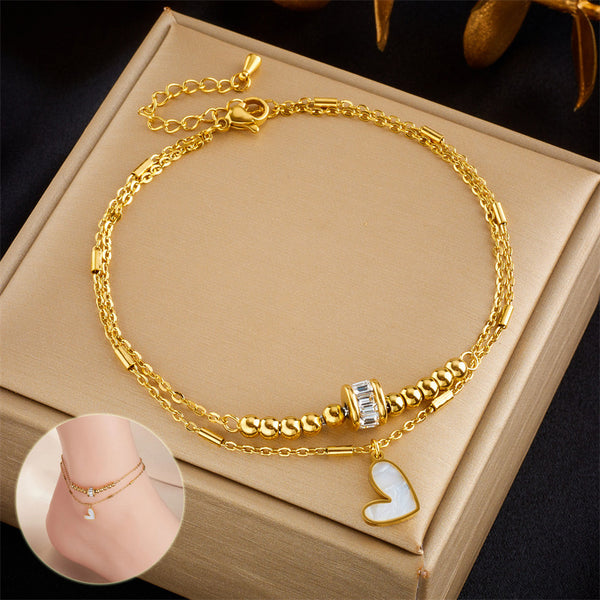 Fashion Jewelry Boho Classic Love Heart Ankle Chain Double Layer Chain Bracelet Anklet Charm Tassel Leg Chain On Foot Chain Women Party Jewelry Accessories. front packet